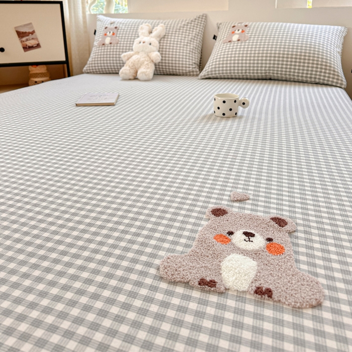 91家纺网 家纺一手货源 找家纺 佳汐蓝家纺 2025新款秋冬水洗棉单床笠单品床笠单件床笠 熊嘟嘟