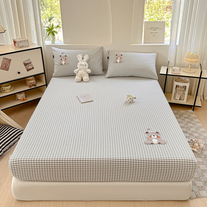 91家纺网 家纺一手货源 找家纺 佳汐蓝家纺 2025新款秋冬水洗棉单床笠单品床笠单件床笠 熊嘟嘟