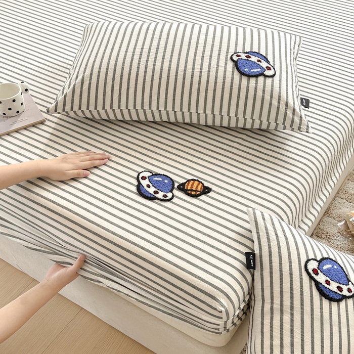 91家纺网 家纺一手货源 找家纺 佳汐蓝家纺 2025新款秋冬水洗棉单床笠单品床笠单件床笠 宇宙星球