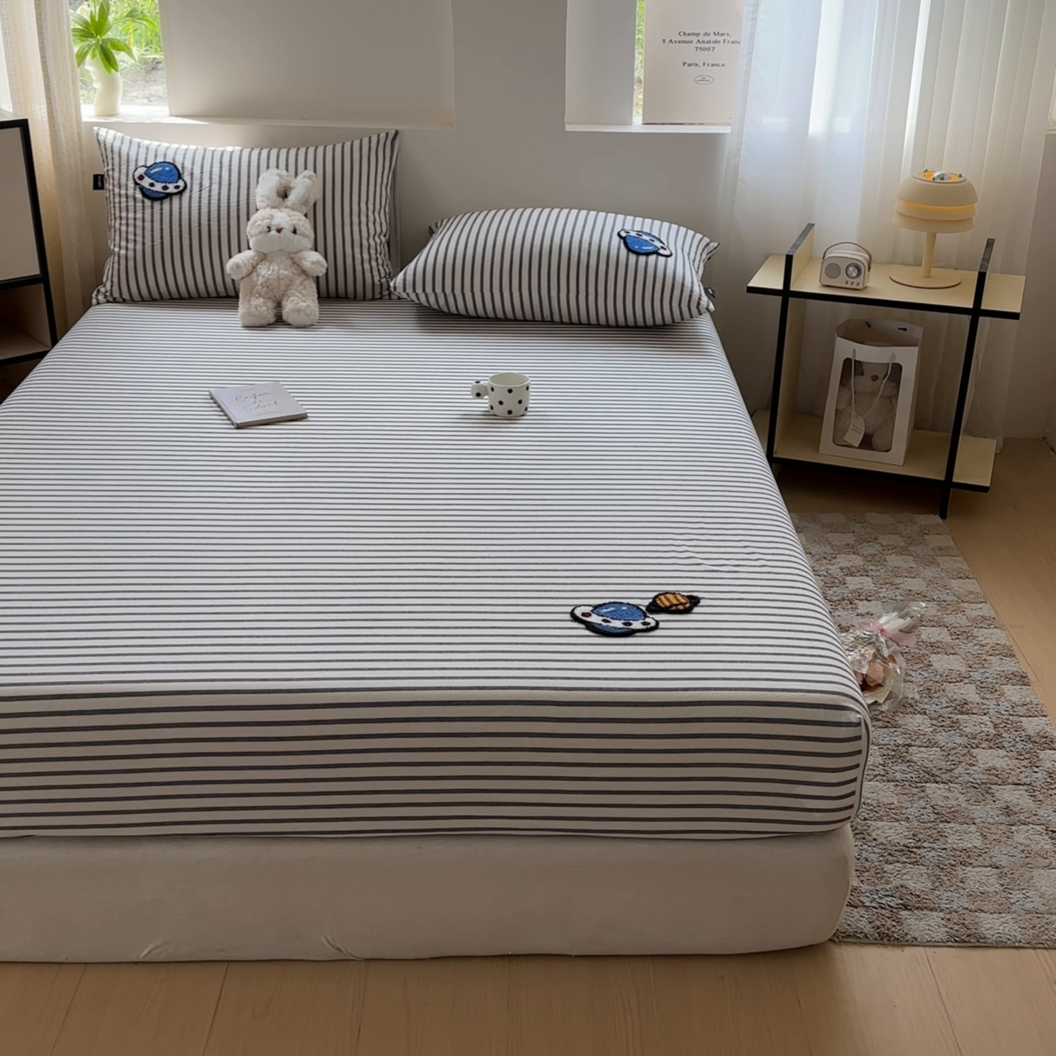 91家纺网 家纺一手货源 找家纺 佳汐蓝家纺 2025新款秋冬水洗棉单床笠单品床笠单件床笠 宇宙星球