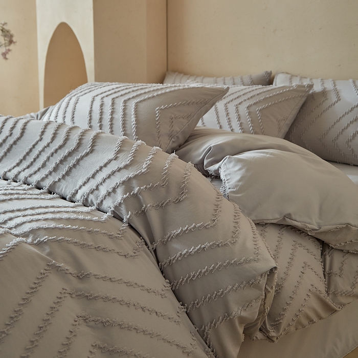 91家纺网 家纺一手货源 找家纺 缘生活 2025新款立体剪花A面剪花面料B面加厚磨毛布料四件套 剪花波浪-浅灰