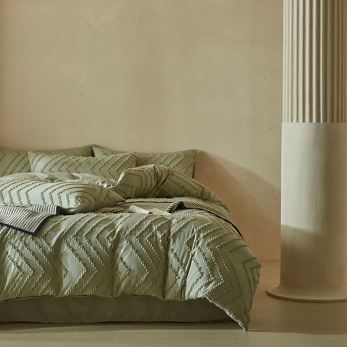 91家纺网 家纺一手货源 找家纺 缘生活 2025新款立体剪花A面剪花面料B面加厚磨毛布料四件套 剪花波浪-旧绿