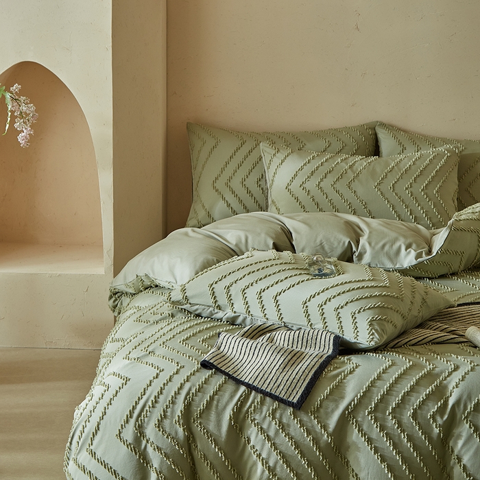 91家纺网 家纺一手货源 找家纺 缘生活 2025新款立体剪花A面剪花面料B面加厚磨毛布料四件套 剪花波浪-旧绿