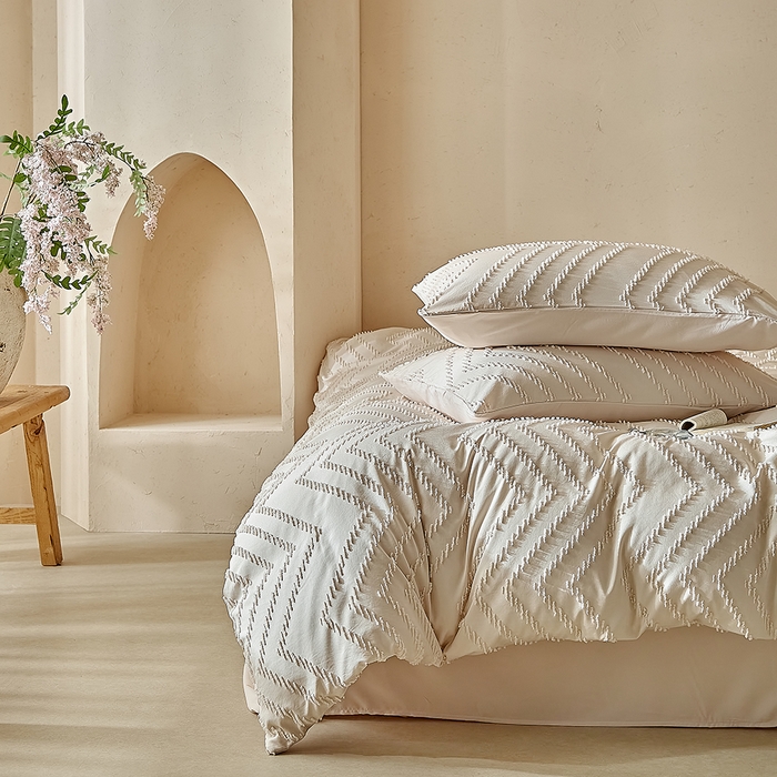 91家纺网 家纺一手货源 找家纺 缘生活 2025新款立体剪花A面剪花面料B面加厚磨毛布料四件套 剪花波浪-卡其