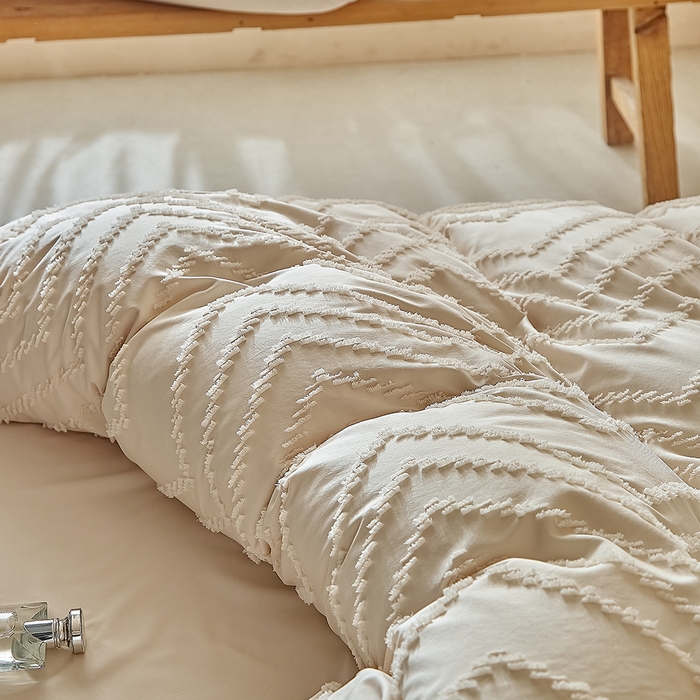 91家纺网 家纺一手货源 找家纺 缘生活 2025新款立体剪花A面剪花面料B面加厚磨毛布料四件套 剪花波浪-卡其