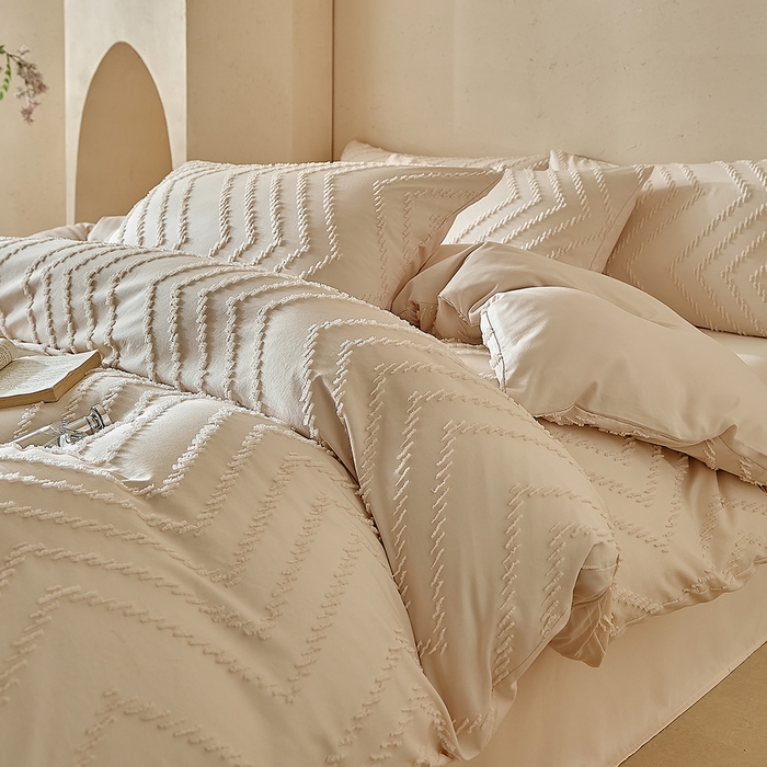 91家纺网 家纺一手货源 找家纺 缘生活 2025新款立体剪花A面剪花面料B面加厚磨毛布料四件套 剪花波浪-卡其