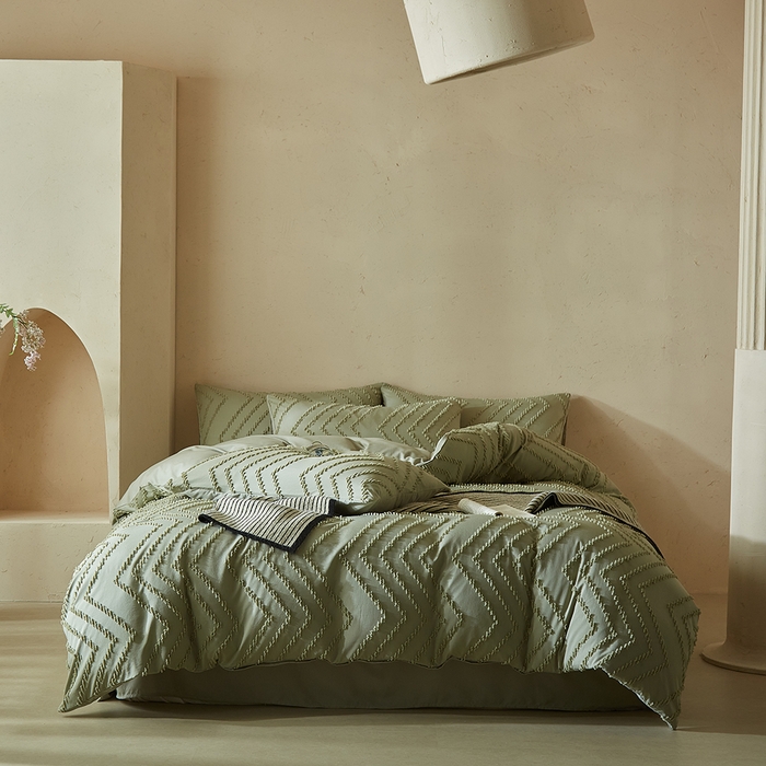 91家纺网 家纺一手货源 找家纺 缘生活 2025新款立体剪花A面剪花面料B面加厚磨毛布料四件套 剪花波浪-旧绿