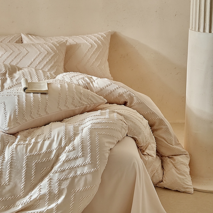 91家纺网 家纺一手货源 找家纺 缘生活 2025新款立体剪花A面剪花面料B面加厚磨毛布料四件套 剪花波浪-卡其