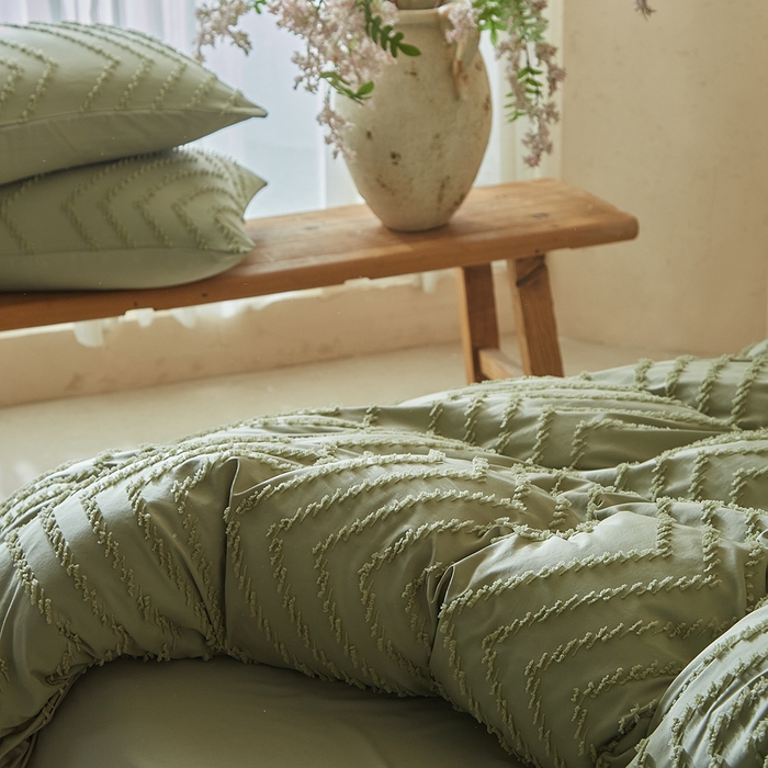 91家纺网 家纺一手货源 找家纺 缘生活 2025新款立体剪花A面剪花面料B面加厚磨毛布料四件套 剪花波浪-旧绿