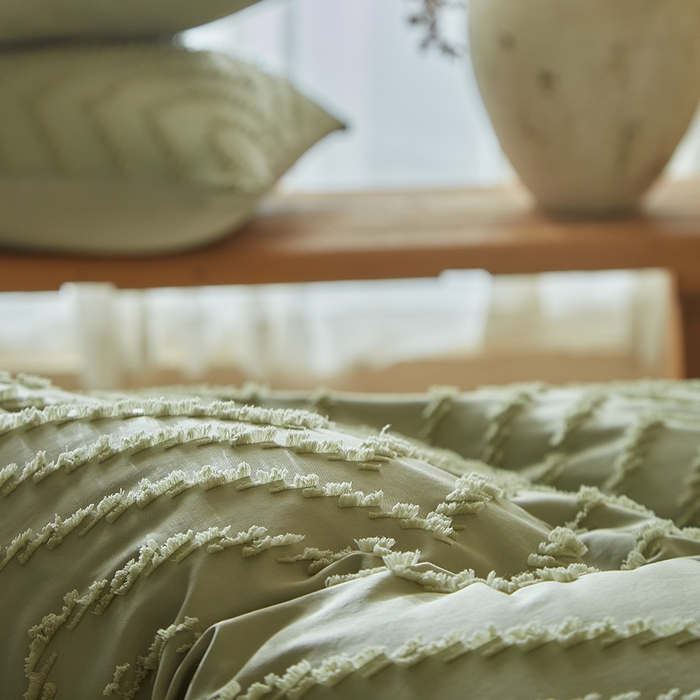 91家纺网 家纺一手货源 找家纺 缘生活 2025新款立体剪花A面剪花面料B面加厚磨毛布料四件套 剪花波浪-旧绿