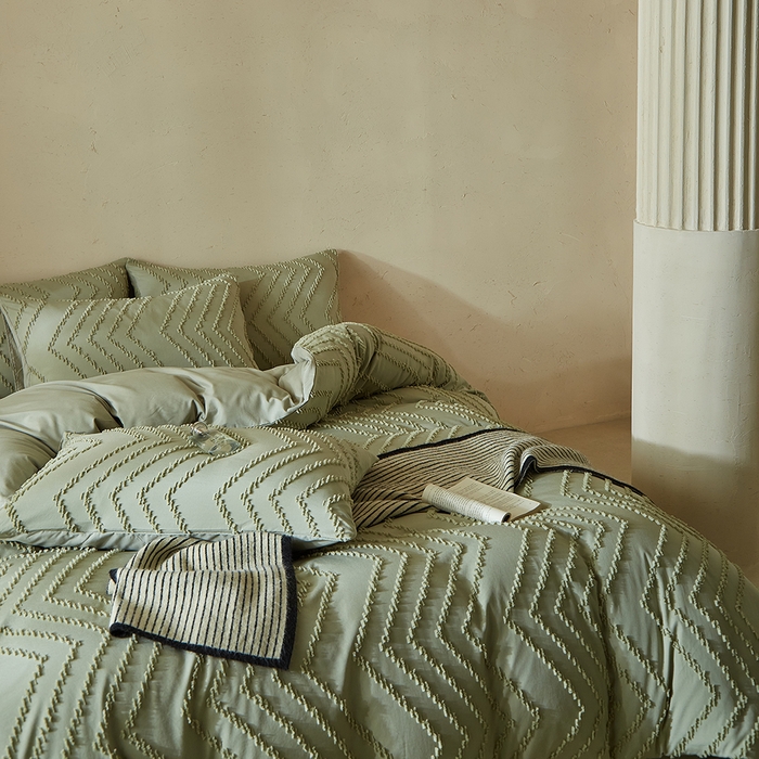 91家纺网 家纺一手货源 找家纺 缘生活 2025新款立体剪花A面剪花面料B面加厚磨毛布料四件套 剪花波浪-旧绿