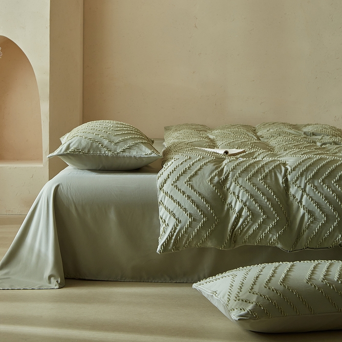 91家纺网 家纺一手货源 找家纺 缘生活 2025新款立体剪花A面剪花面料B面加厚磨毛布料四件套 剪花波浪-旧绿