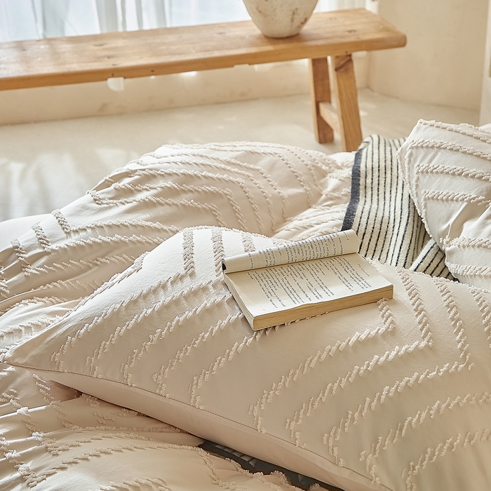 91家纺网 家纺一手货源 找家纺 缘生活 2025新款立体剪花A面剪花面料B面加厚磨毛布料四件套 剪花波浪-卡其