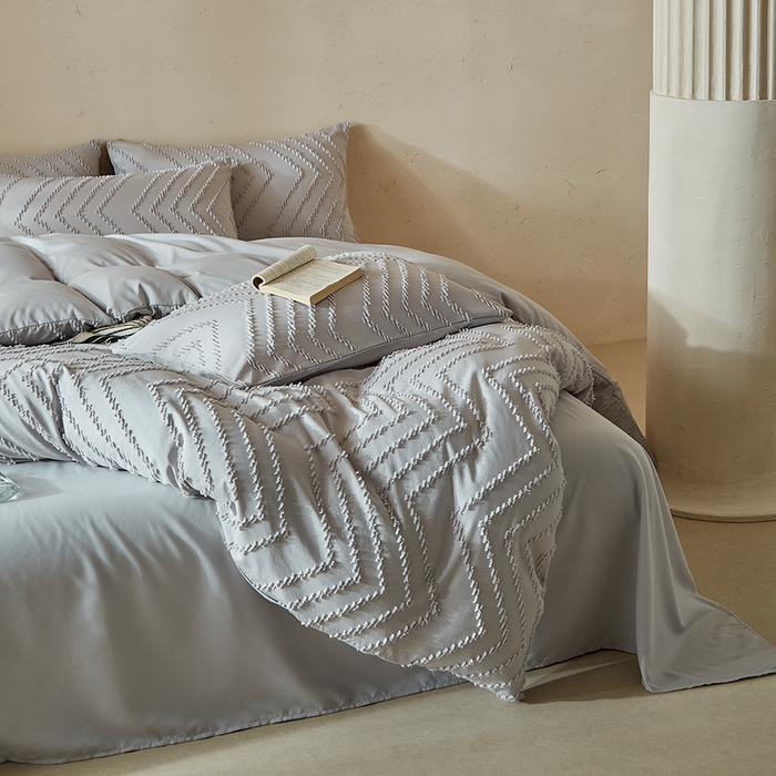 91家纺网 家纺一手货源 找家纺 缘生活 2025新款立体剪花A面剪花面料B面加厚磨毛布料四件套 剪花波浪-浅灰