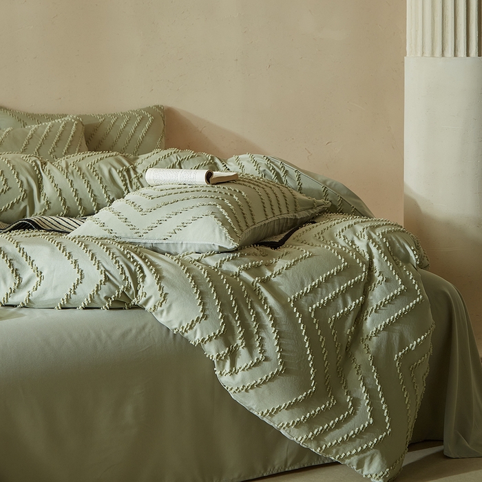 91家纺网 家纺一手货源 找家纺 缘生活 2025新款立体剪花A面剪花面料B面加厚磨毛布料四件套 剪花波浪-旧绿