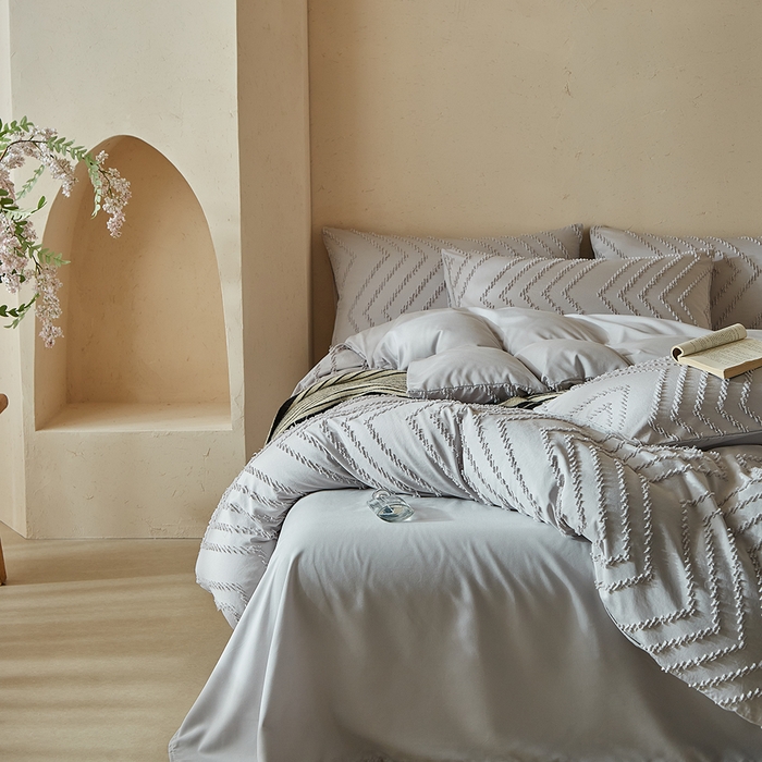 91家纺网 家纺一手货源 找家纺 缘生活 2025新款立体剪花A面剪花面料B面加厚磨毛布料四件套 剪花波浪-浅灰