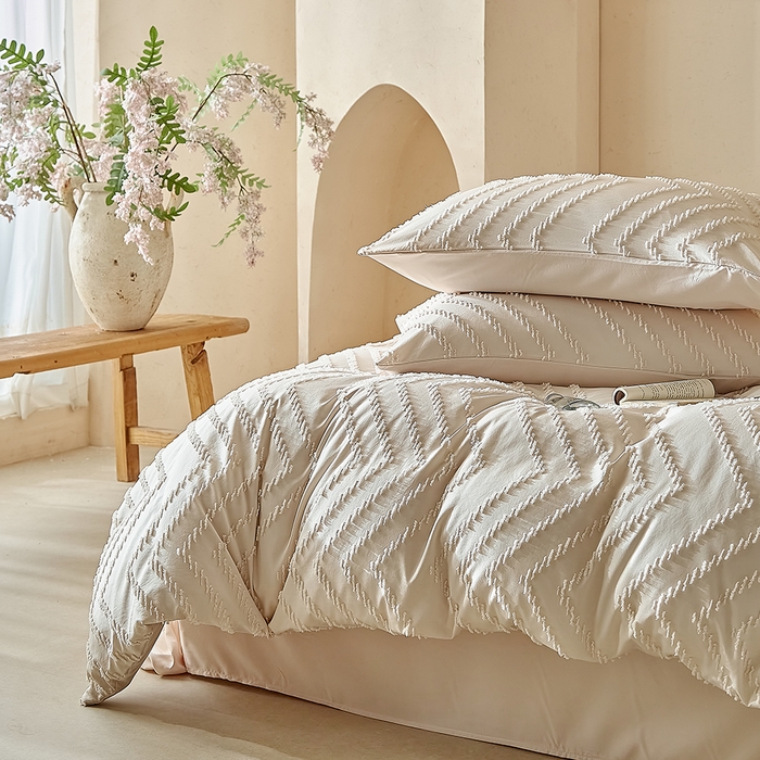 91家纺网 家纺一手货源 找家纺 缘生活 2025新款立体剪花A面剪花面料B面加厚磨毛布料四件套 剪花波浪-卡其