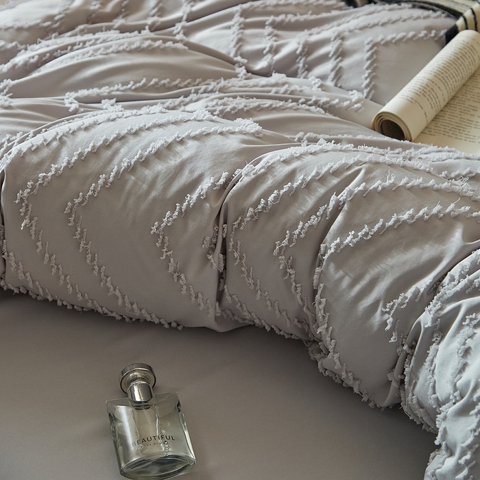 91家纺网 家纺一手货源 找家纺 缘生活 2025新款立体剪花A面剪花面料B面加厚磨毛布料四件套 剪花波浪-浅灰