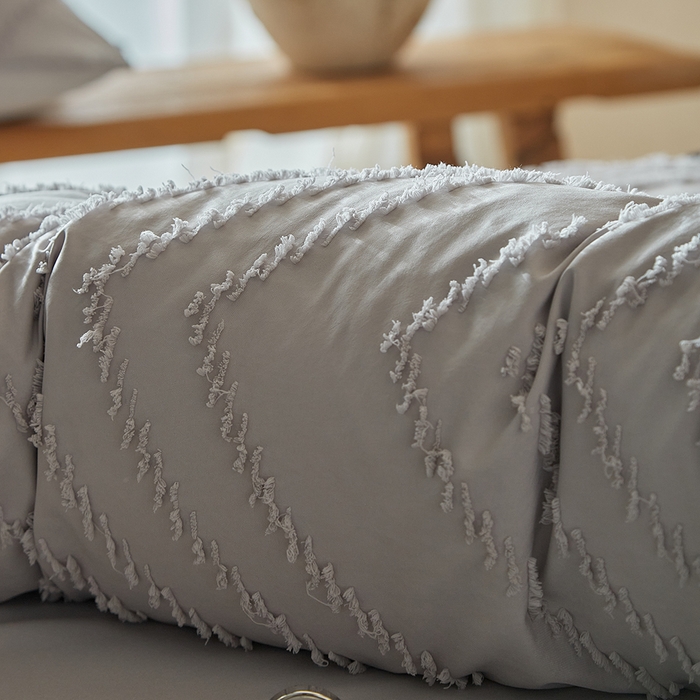 91家纺网 家纺一手货源 找家纺 缘生活 2025新款立体剪花A面剪花面料B面加厚磨毛布料四件套 剪花波浪-浅灰