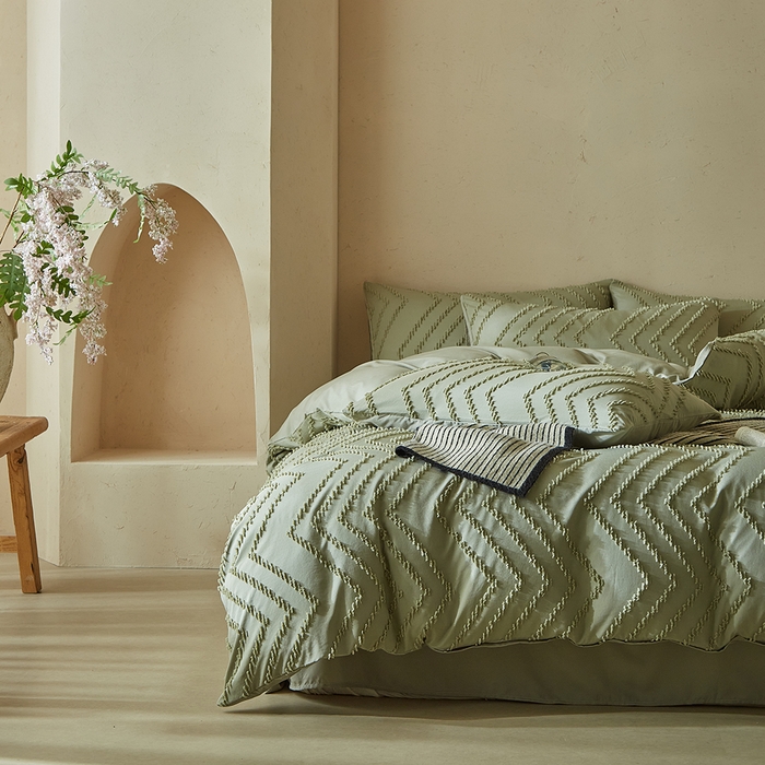 91家纺网 家纺一手货源 找家纺 缘生活 2025新款立体剪花A面剪花面料B面加厚磨毛布料四件套 剪花波浪-旧绿