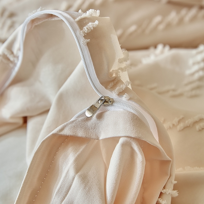 91家纺网 家纺一手货源 找家纺 缘生活 2025新款立体剪花A面剪花面料B面加厚磨毛布料四件套 剪花波浪-卡其