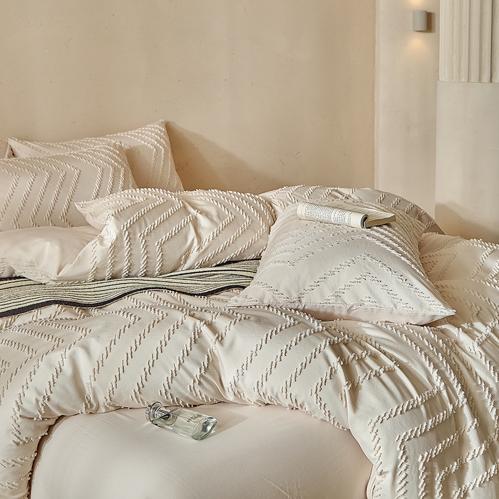 91家纺网 家纺一手货源 找家纺 缘生活 2025新款立体剪花A面剪花面料B面加厚磨毛布料四件套 剪花波浪-卡其