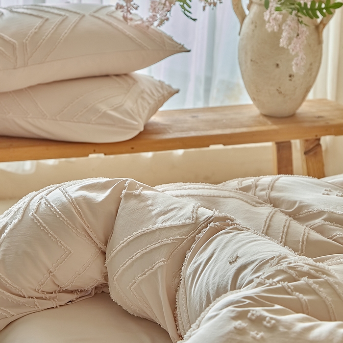 91家纺网 家纺一手货源 找家纺 缘生活 2025新款立体剪花A面剪花面料B面加厚磨毛布料四件套 剪花方格-卡其