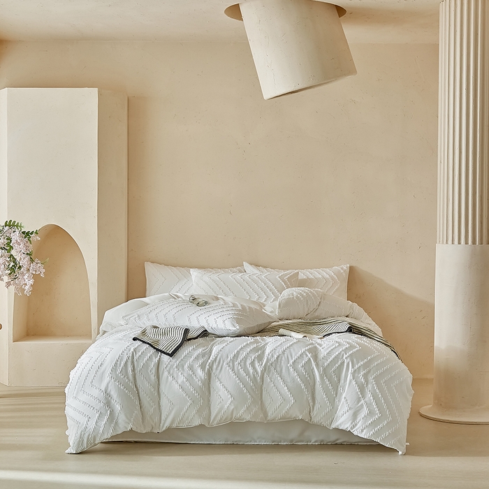 91家纺网 家纺一手货源 找家纺 缘生活 2025新款立体剪花A面剪花面料B面加厚磨毛布料四件套 剪花波浪-白色