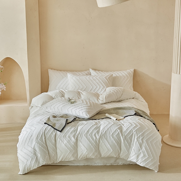 91家纺网 家纺一手货源 找家纺 缘生活 2025新款立体剪花A面剪花面料B面加厚磨毛布料四件套 剪花波浪-白色