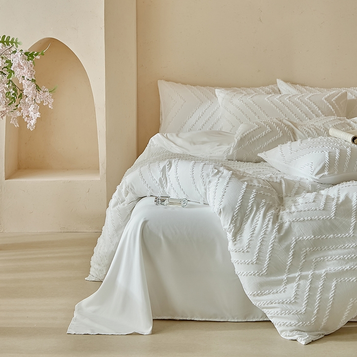 91家纺网 家纺一手货源 找家纺 缘生活 2025新款立体剪花A面剪花面料B面加厚磨毛布料四件套 剪花波浪-白色