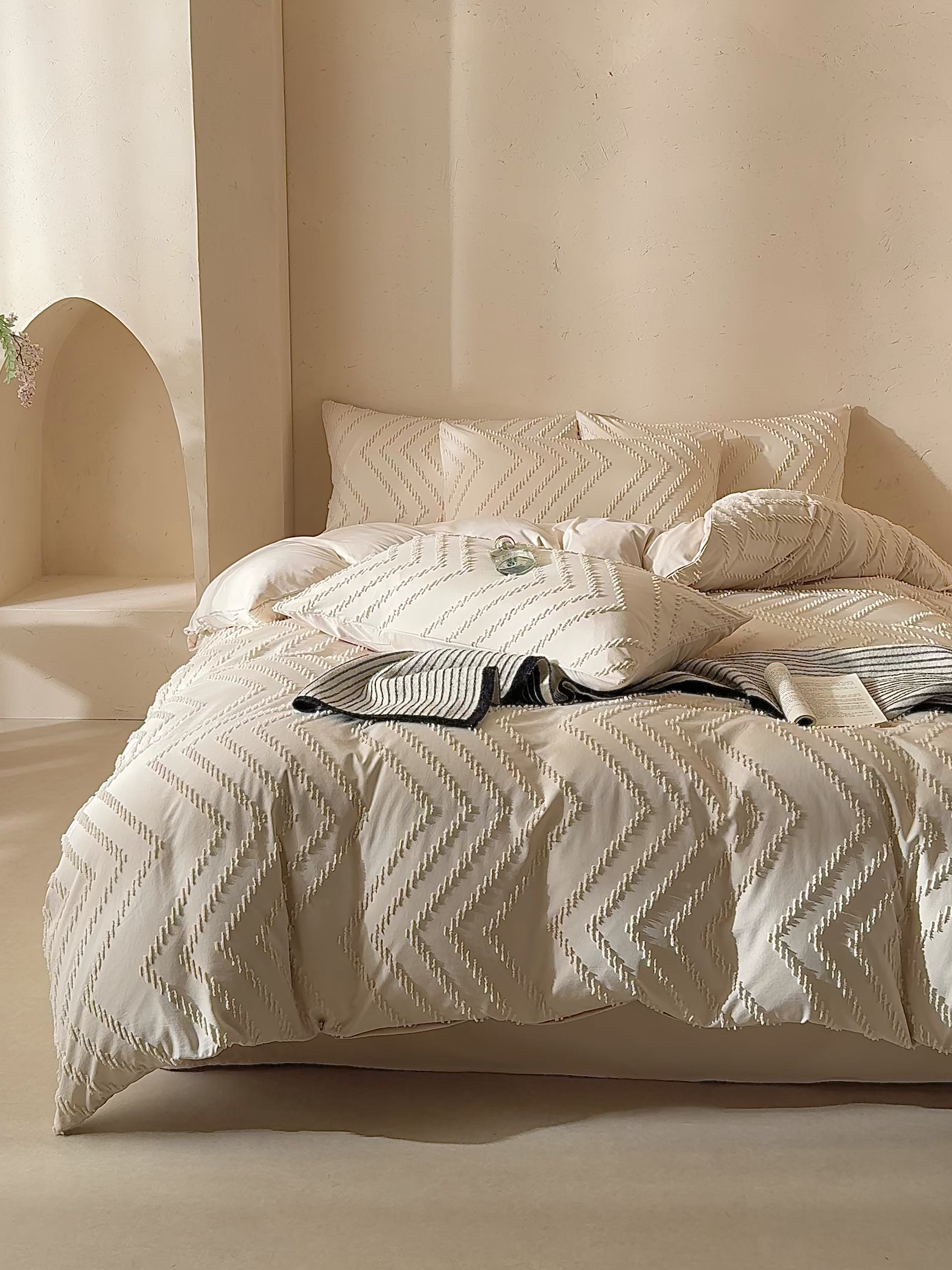 91家纺网 家纺一手货源 找家纺 缘生活 2025新款立体剪花A面剪花面料B面加厚磨毛布料四件套 剪花波浪-卡其