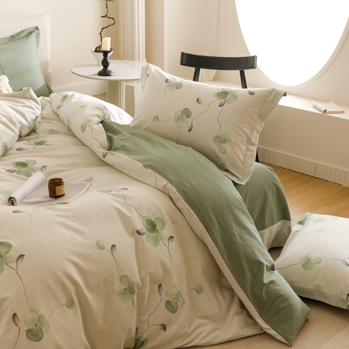 91家纺网 家纺一手货源 找家纺 爱思佳 2025新款加厚全棉纯棉磨毛数码印花四件套 春暖花开-绿