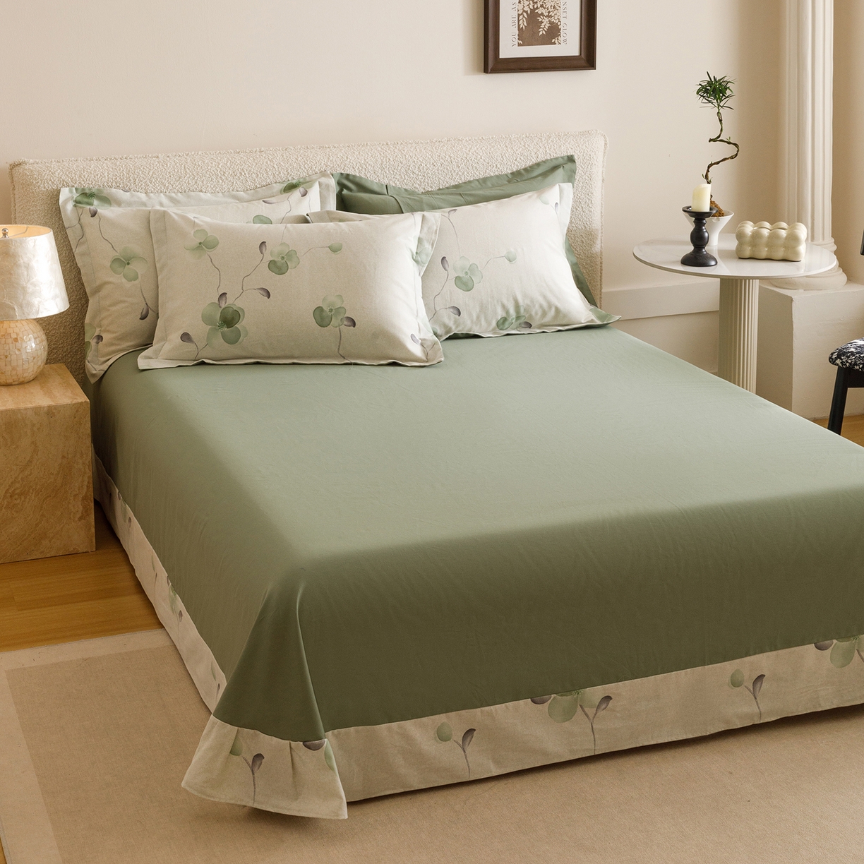 91家纺网 家纺一手货源 找家纺 爱思佳 2025新款加厚全棉纯棉磨毛数码印花四件套 春暖花开-绿