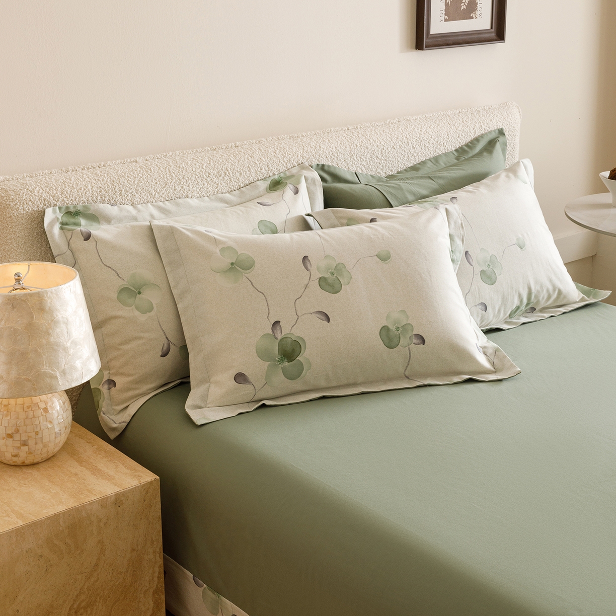 91家纺网 家纺一手货源 找家纺 爱思佳 2025新款加厚全棉纯棉磨毛数码印花四件套 春暖花开-绿