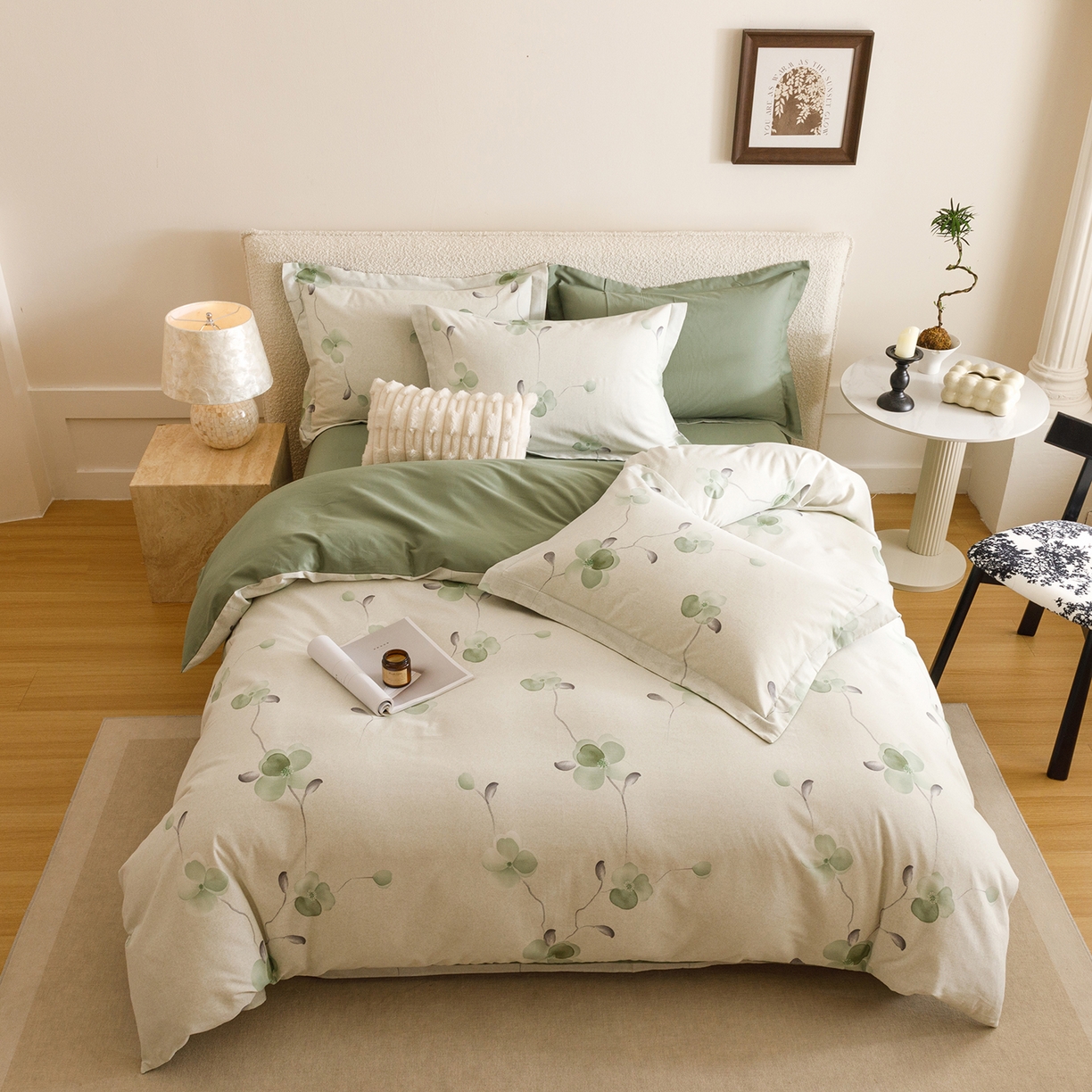 91家纺网 家纺一手货源 找家纺 爱思佳 2025新款加厚全棉纯棉磨毛数码印花四件套 春暖花开-绿