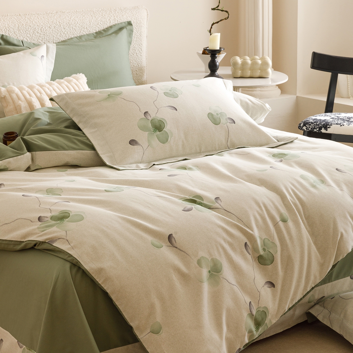 91家纺网 家纺一手货源 找家纺 爱思佳 2025新款加厚全棉纯棉磨毛数码印花四件套 春暖花开-绿