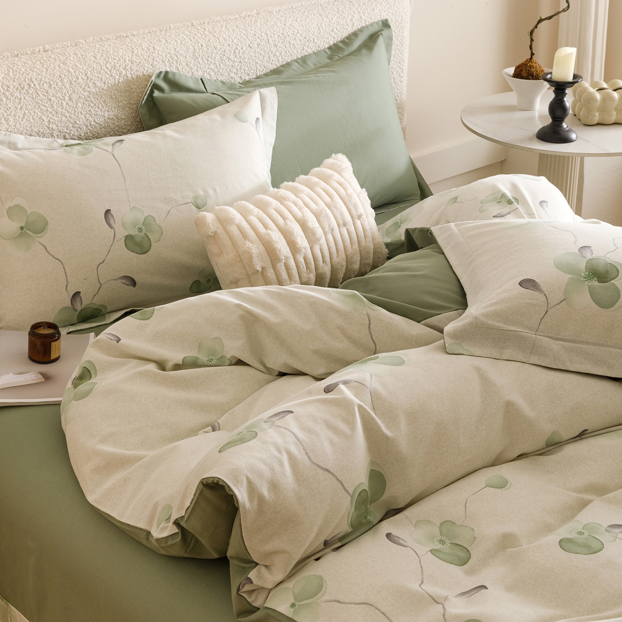 91家纺网 家纺一手货源 找家纺 爱思佳 2025新款加厚全棉纯棉磨毛数码印花四件套 春暖花开-绿