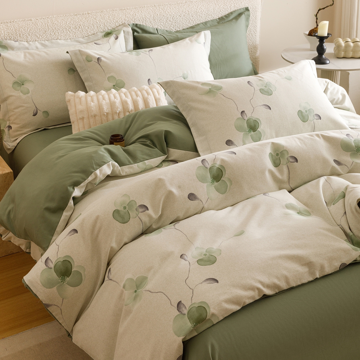 91家纺网 家纺一手货源 找家纺 爱思佳 2025新款加厚全棉纯棉磨毛数码印花四件套 春暖花开-绿