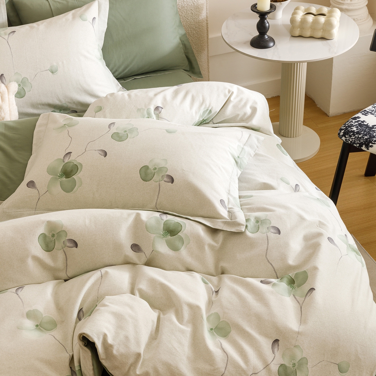 91家纺网 家纺一手货源 找家纺 爱思佳 2025新款加厚全棉纯棉磨毛数码印花四件套 春暖花开-绿