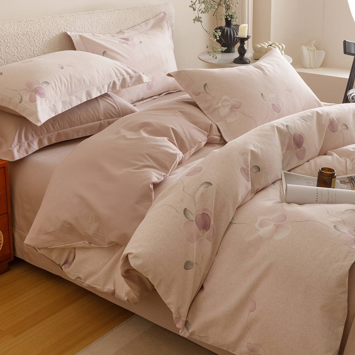 爱思佳 2025新款加厚全棉纯棉磨毛数码印花四件套 春暖花开-紫