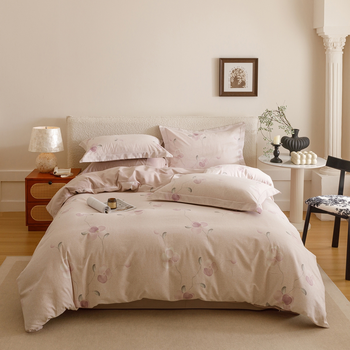 91家纺网 家纺一手货源 找家纺 爱思佳 2025新款加厚全棉纯棉磨毛数码印花四件套 春暖花开-紫