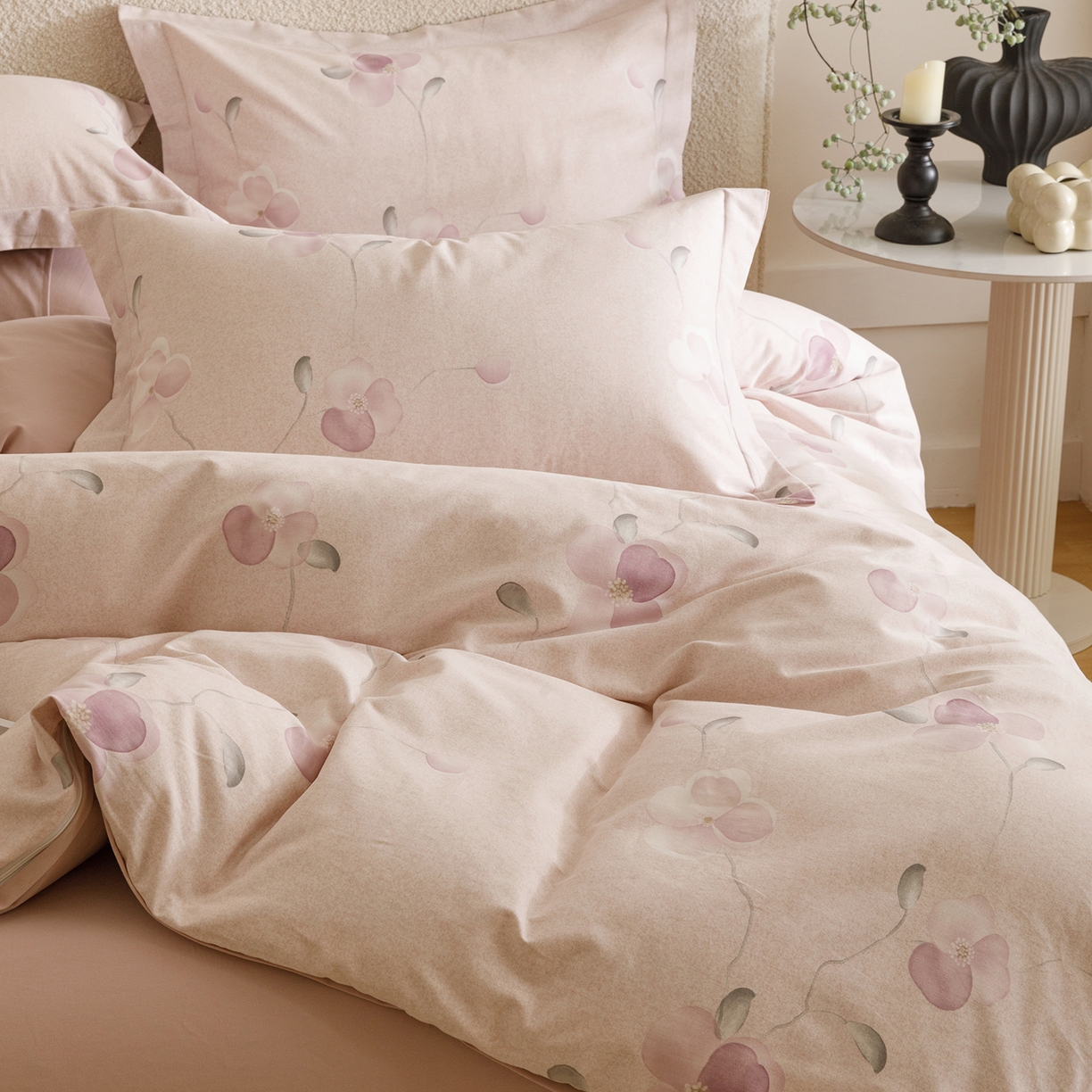 91家纺网 家纺一手货源 找家纺 爱思佳 2025新款加厚全棉纯棉磨毛数码印花四件套 春暖花开-紫