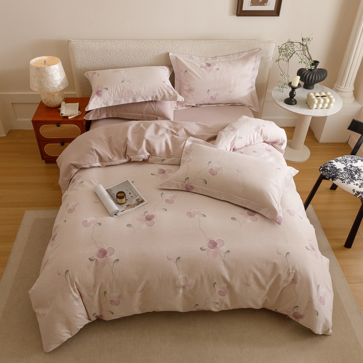 91家纺网 家纺一手货源 找家纺 爱思佳 2025新款加厚全棉纯棉磨毛数码印花四件套 春暖花开-紫