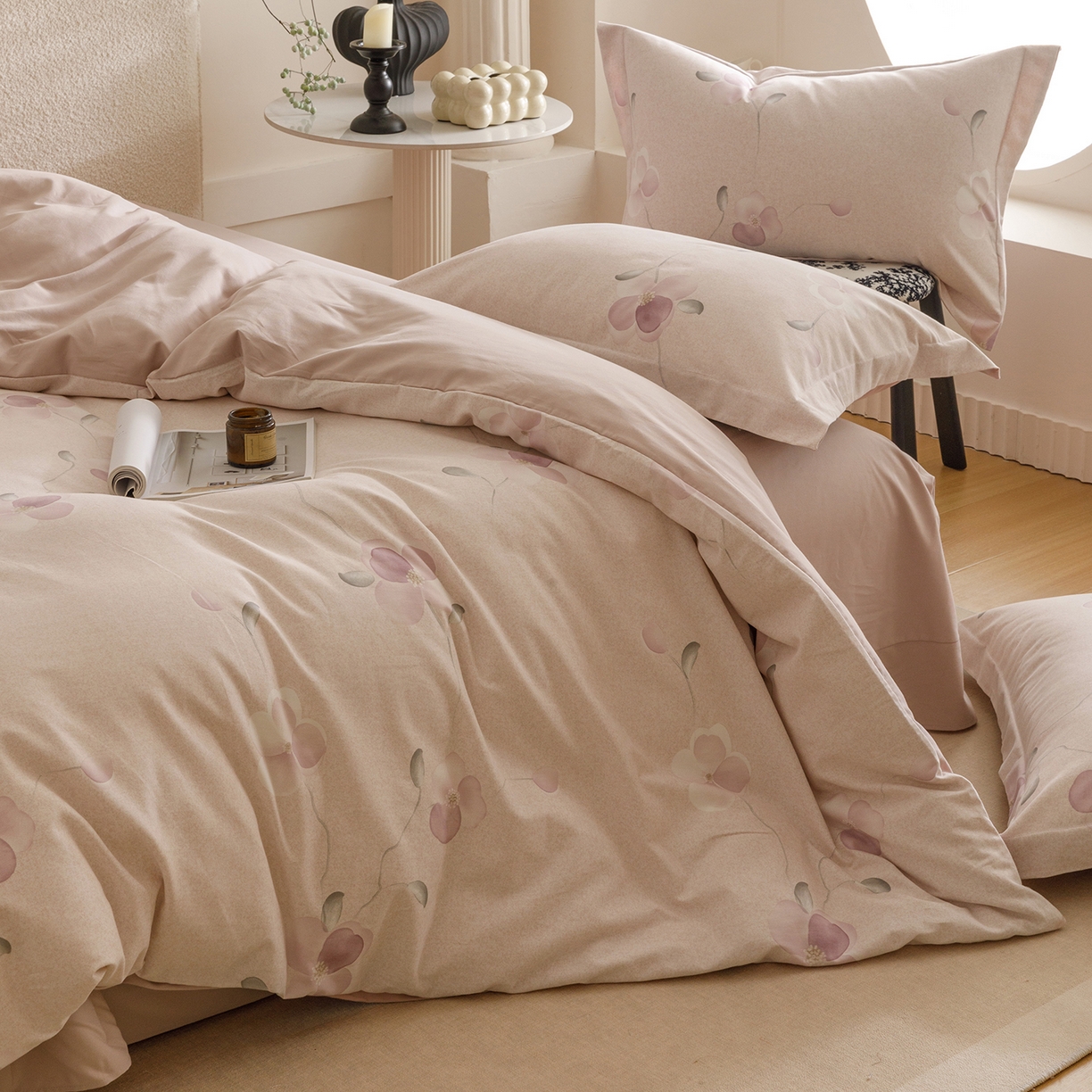 91家纺网 家纺一手货源 找家纺 爱思佳 2025新款加厚全棉纯棉磨毛数码印花四件套 春暖花开-紫