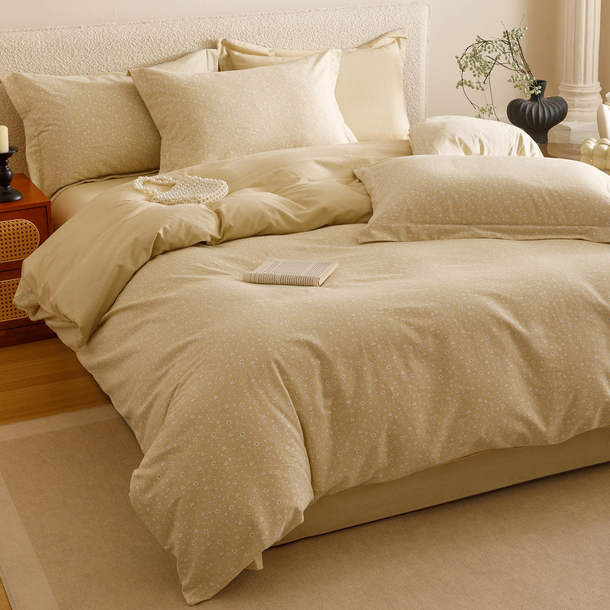 91家纺网 家纺一手货源 找家纺 爱思佳 2025新款加厚全棉纯棉磨毛数码印花四件套 花朵朵