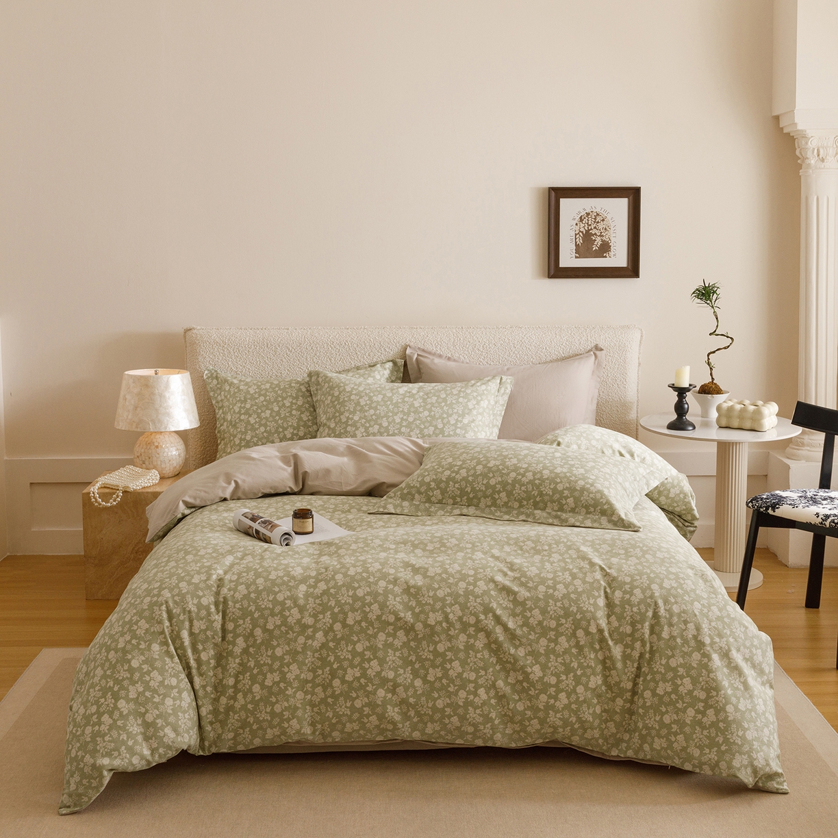 91家纺网 家纺一手货源 找家纺 爱思佳 2025新款加厚全棉纯棉磨毛数码印花四件套 暖阳-绿