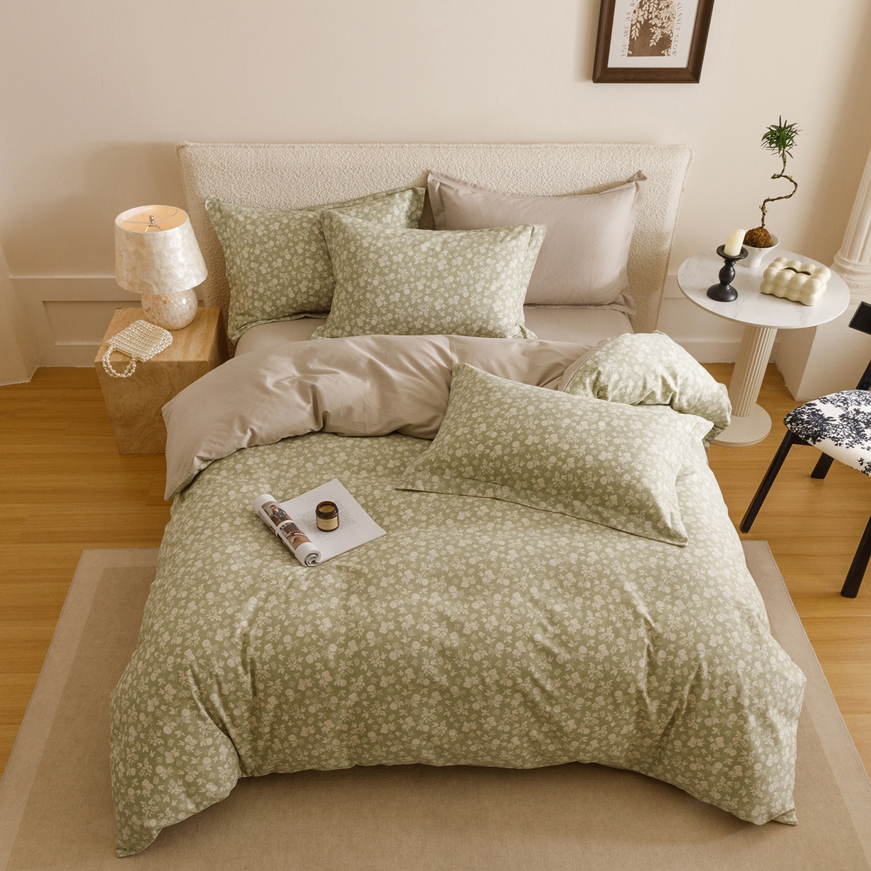 91家纺网 家纺一手货源 找家纺 爱思佳 2025新款加厚全棉纯棉磨毛数码印花四件套 暖阳-绿