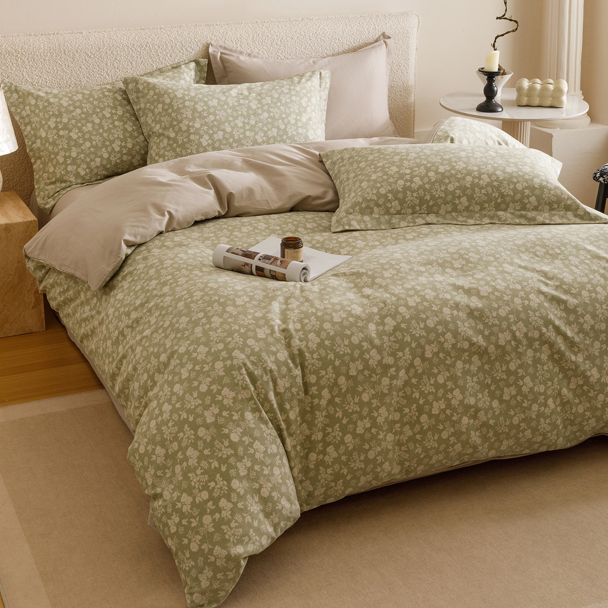 91家纺网 家纺一手货源 找家纺 爱思佳 2025新款加厚全棉纯棉磨毛数码印花四件套 暖阳-绿