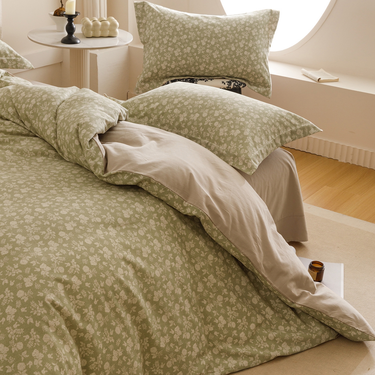 91家纺网 家纺一手货源 找家纺 爱思佳 2025新款加厚全棉纯棉磨毛数码印花四件套 暖阳-绿