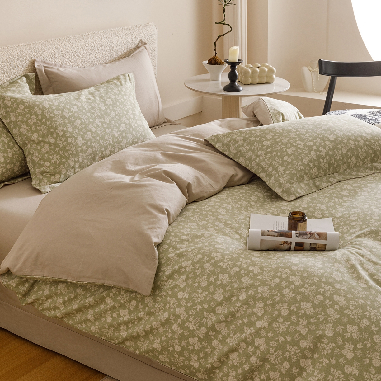 91家纺网 家纺一手货源 找家纺 爱思佳 2025新款加厚全棉纯棉磨毛数码印花四件套 暖阳-绿